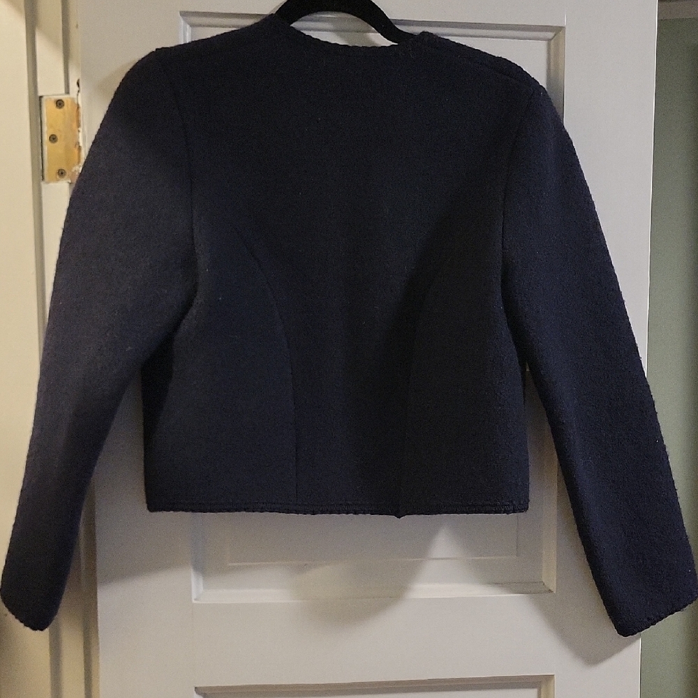 Vintage Lands End Midnight Navy Blue Wool Lady Jacket Cardigan - M - Picture 3 of 10